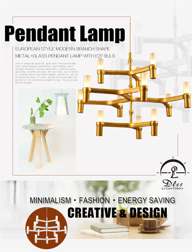 Modern Gold Glass Candle Shape Decoration Pendant Lamp LED Chandelier