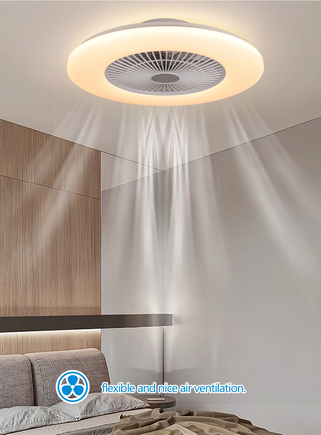 Bluetooth APP Control 6-Speed Control Modern Ceiling Fan with Dimmable Light