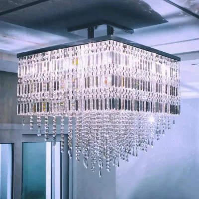 Exclusive Design Chandeliers Hang Freely Beautiful Clear Crystal Square Pendant Lights Crystal Ceiling Lighting