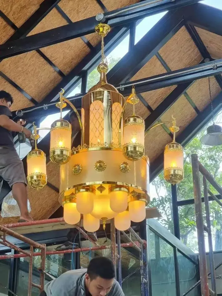 Zhongshan Factory Mosque Customized Design Islamic Large Lighting Fixture K9 Crystal Custom Temples Chandelier
