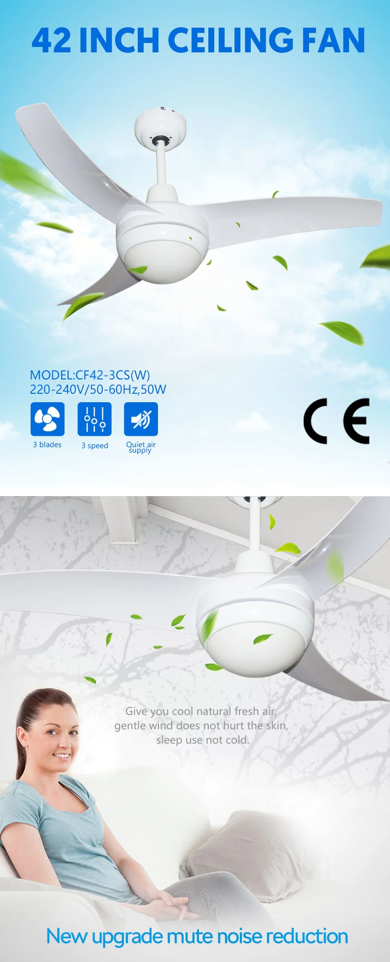 Retail Model 3 Blade 42 Inches Decorative Ceiling Fan with Lamp