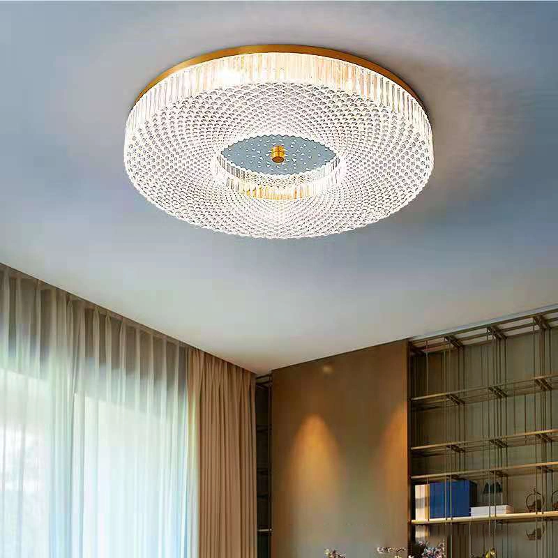 2021 New Bedroom Ceiling Lamp Brass Copper Indoor Lighting Round Crystal Tri-Color Ceiling Light for Living Room Coffee Shop
