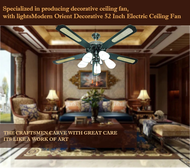 Luxury Modern Deluxe Decorative Best Energy Saving Motor Solid Wood Blade 52 Inch Ceiling Fan with Light