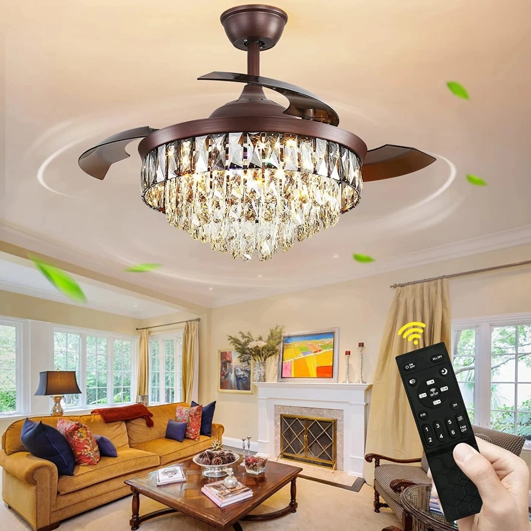 Luxury Design Modern Invisible Blade High Quality Chandelier Crystal Ceiling Fan