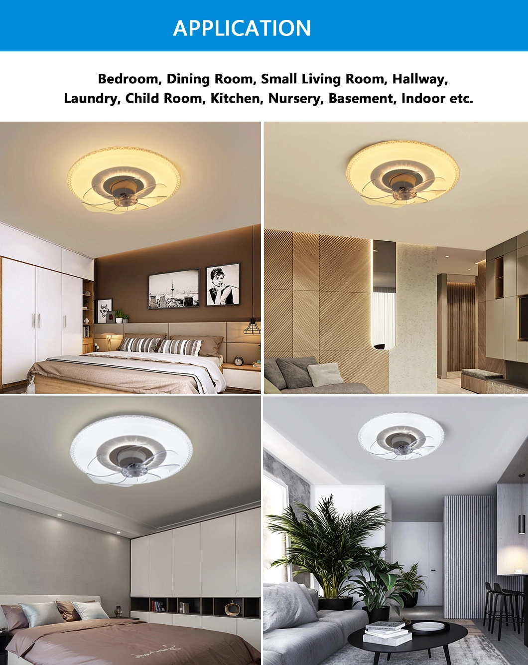 Wall Mounted Crystal Modern Cool White Warm White Day White Brushless Motor Intelligent Ceiling Fan with Light for The Bedroom