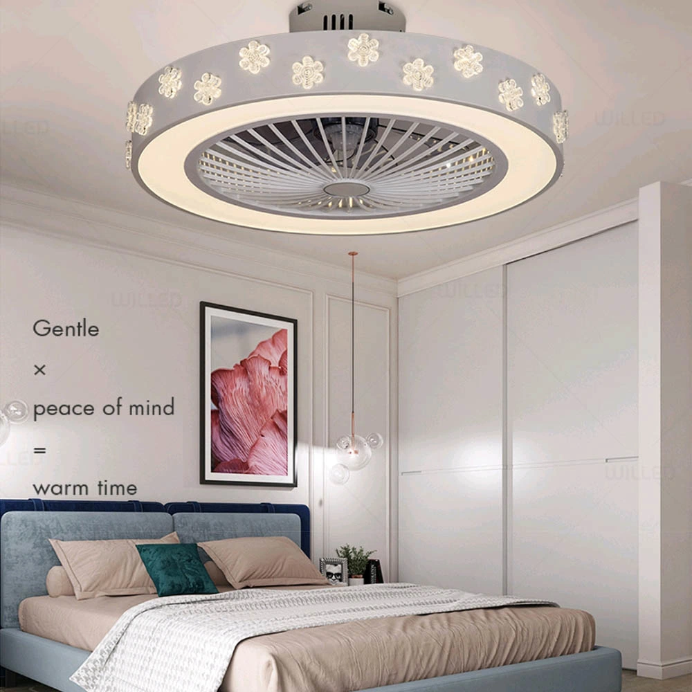 220V 55cm Smart Ceiling Fan Light with APP and Controller Control Fashion Round Smart Ceiling Fan Light (WH-VLL-13)