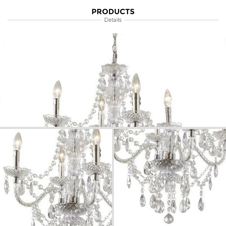 Classic Clear Crystal Candle Pendant Ceiling Chandelier 4 Lights for Elegant Decoration