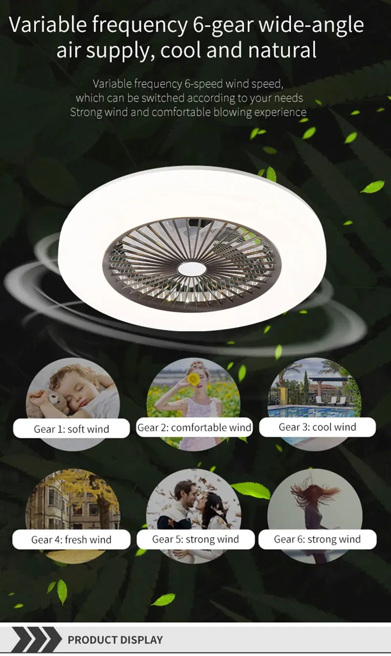 Low Noise Modern Indoor Bedroom Decorative Smart Control Dimmable LED Ceiling Fan