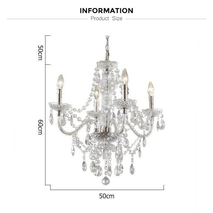 Classic Clear Crystal Candle Pendant Ceiling Chandelier 4 Lights for Elegant Decoration