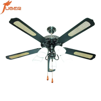 Luxury Modern Deluxe Decorative Best Energy Saving Motor Solid Wood Blade 52 Inch Ceiling Fan with Light